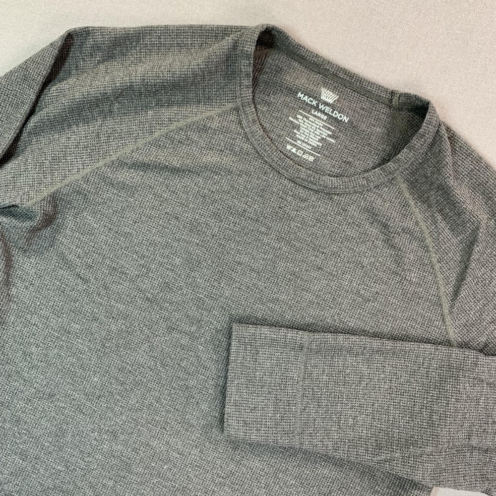 Mack Weldon Shirt Mens Large Gray Waffle Thermal Long‎ Sleeve Base Layer Top